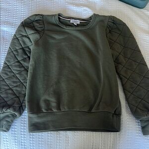 Evereve Green Crewneck Sweater with Quilted Sleeves